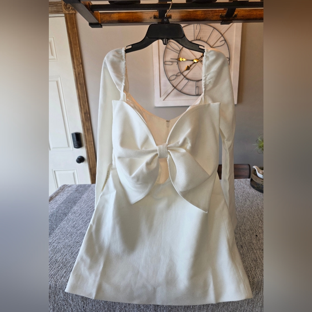 Bardot Elegant Cream Mini Bow Dress.